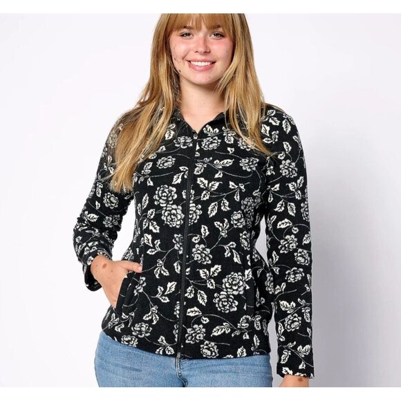 Medium Lands End Womens Jacket Full Zip Front Fleece Black White Pockets NEW - Picture 1 of 12